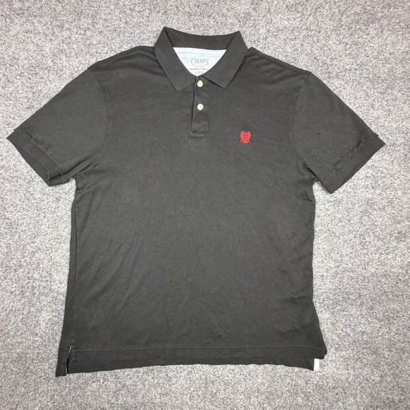 Chaps Other - Chaps Mens Natural‎ Stretch Black Cotton Pique Polo Shirt Red Crest Logo Large